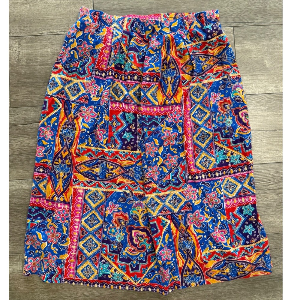 Panther Petite Vintage Abstract Floral Print Midi Skirt Size 8 Made In‎ USA